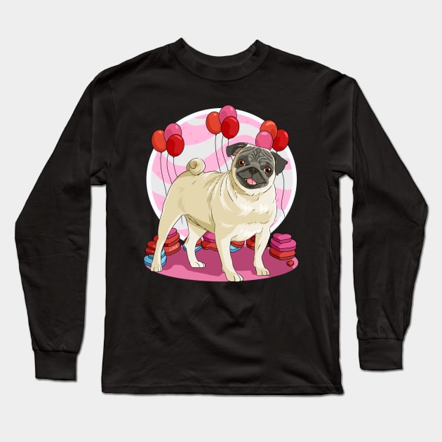 Pug Valentines Day Heart Dogs Puppy Love Long Sleeve T-Shirt by Noseking